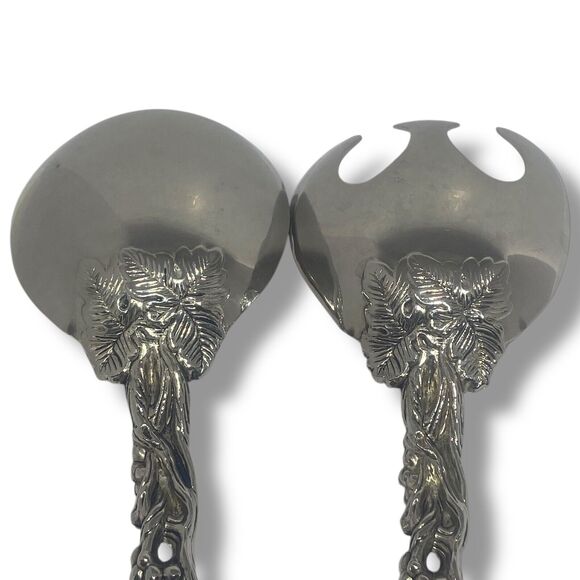 Godinger Silverplated Serving Spoon & Fork Set Ornate Grapevine Handle Vintage - Picture 9 of 9